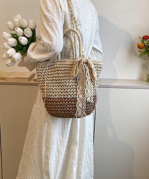 VIBGYOR かごバッグ カゴバッグ Mignonjour/レースリボン付き