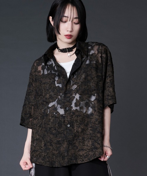 Ellno Loset（エルノロゼット） シャツ 半袖 オパールシアージャガード 