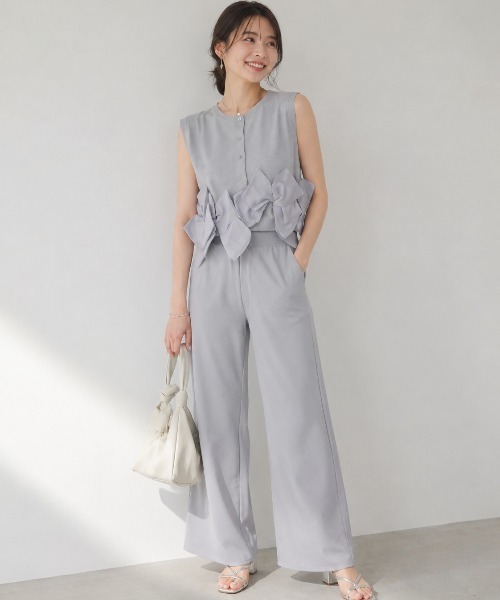 Lateru セットアップ 夏 ヘムオーガンジーリボンノースリーブニット＋