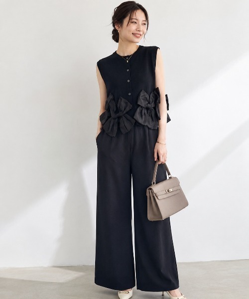 Lateru セットアップ 夏 ヘムオーガンジーリボンノースリーブニット＋