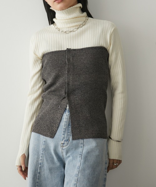 アンドマリー　タートルニット Mary turtle knit topsベージュ 楽天市場】レディース タートルネックニット M L グレー ブラウン