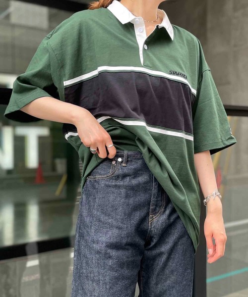 ポロシャツ ポロ STARTER/スターター  配色切替ラガーポロシャツ / ST-ST031 レディース メンズ STARTER ポロシャツ ポロ STARTER/スターター 配色切替ラガー
