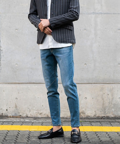 スタイリッシュ カットデザイン デニムパンツ 黒 美シルエット 美シルエットストレートデニムパンツ - ファッション通販なら