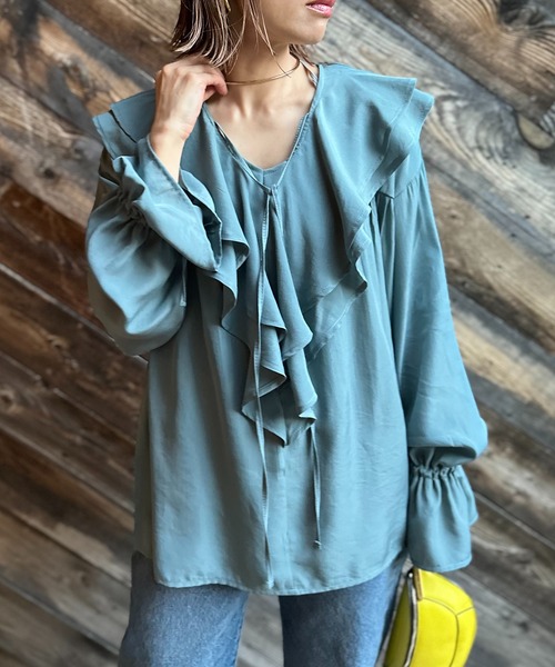ブラウス シャツ ラウンドカラーフリルブラウス レディース FEKETE ブラウス シャツ ROUND COLLAR FRILL SHIRT / ラウンド