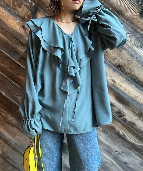 mi via loca ブラウス シャツ ビッグカラーフリルブラウス