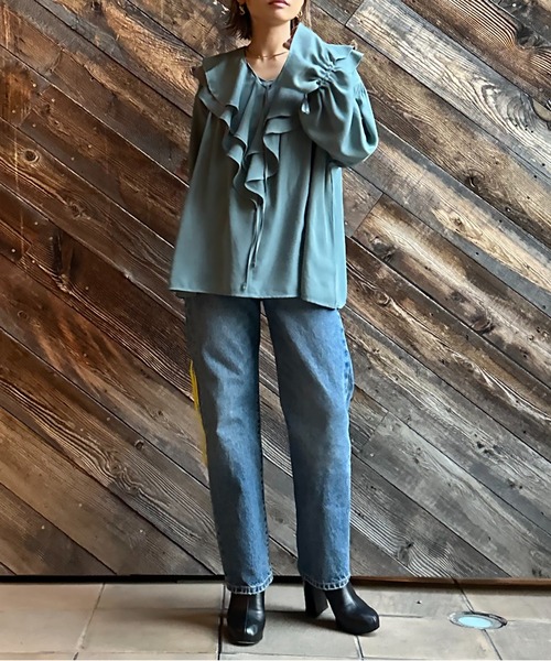 mi via loca ブラウス シャツ ビッグカラーフリルブラウス