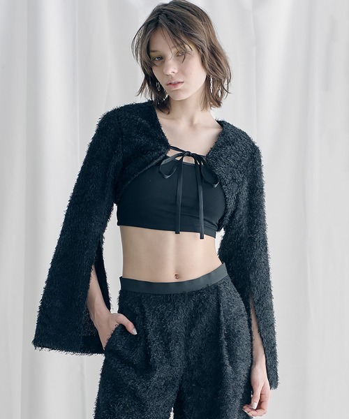 カーディガン Feather Fabric Bolero Jacket レディース