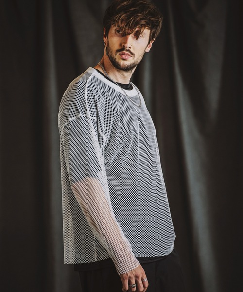 NO ID.（ノーアイディー） tシャツ 「NO ID.」Layered Mesh Long T