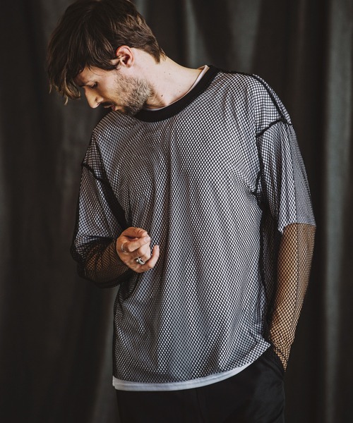 ロングTシャツ　XOサイズ　新品タグなし NO ID. tシャツ レイヤードメッシュロンT(シャツ) メンズ