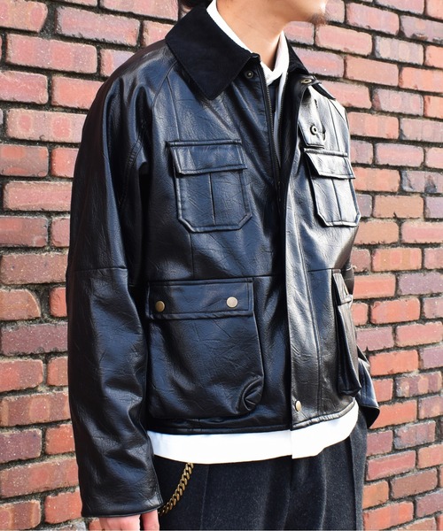 Noen（ノエン） ブルゾン アウター ショートフェイクレザージャケット