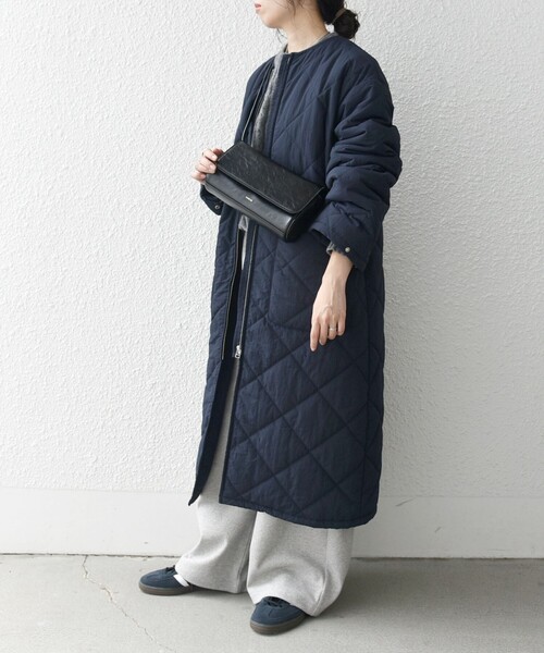 SHIPS any ノーカラーコート コート any: 「撥水加工」中綿 クルー