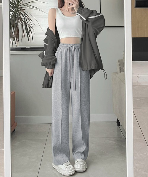 Dewlily スウェットパンツ ジャージ プレス加工スウェットパンツ