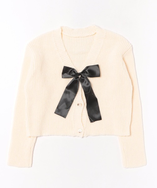 ニット セーター リボン付け外し可！ビッグリボンニットカーディガン