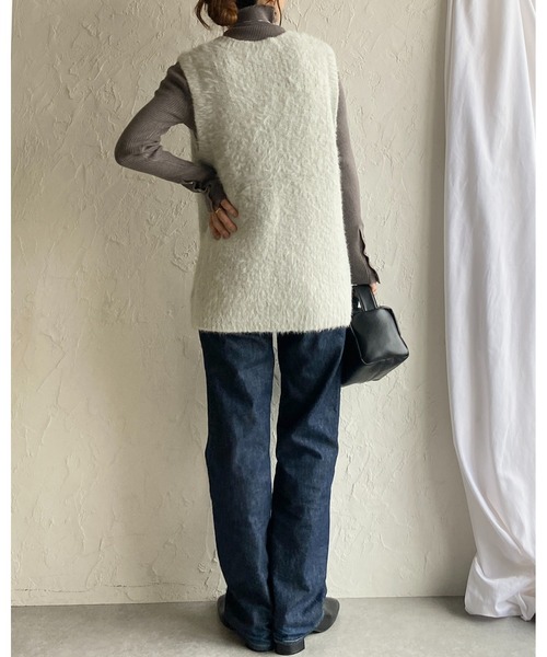 She's Closet ベスト ジレ オーバーサイズ深Vネックフェザーヤーン