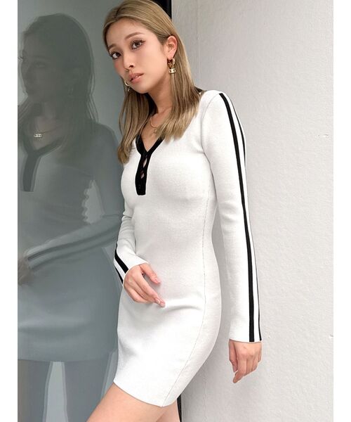 GYDA ワンピース ラインスリーブポロニットワンピース