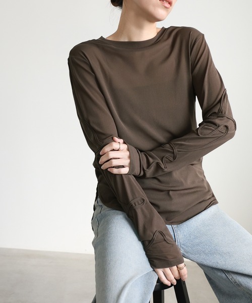 トップス　モカ select MOCA（セレクトモカ） tシャツ コード刺繍スリーブシアー