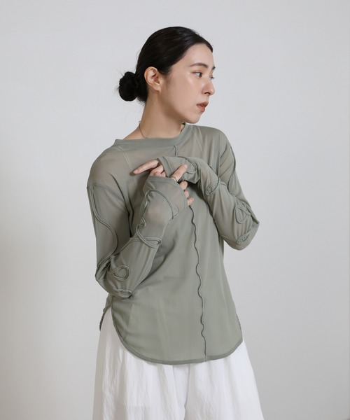 select MOCA（セレクトモカ） tシャツ コード刺繍スリーブシアー