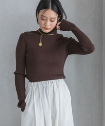 【美品】ヤモチ 毛皮 レッキス 半袖 ニット ハイネック ブラウン 2715 A part by ニット セーター HGラメハイネックニット レディース