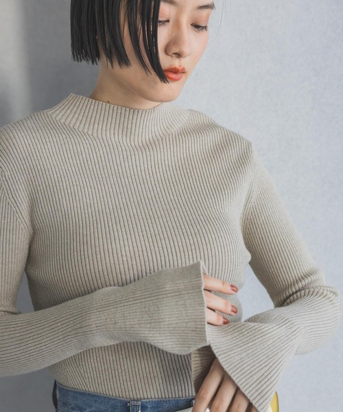 【美品】ヤモチ 毛皮 レッキス 半袖 ニット ハイネック ブラウン 2715 A part by ニット セーター HGラメハイネックニット レディース
