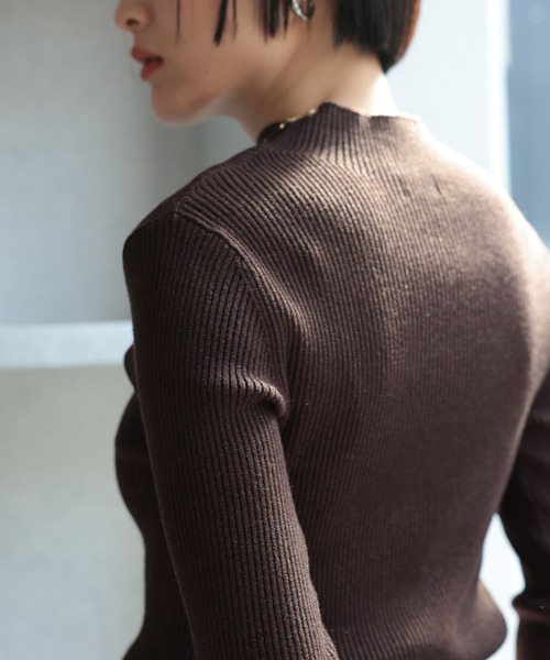 【美品】ヤモチ 毛皮 レッキス 半袖 ニット ハイネック ブラウン 2715 A part by ニット セーター HGラメハイネックニット レディース