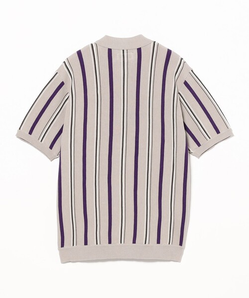 BEAMS+ ポロシャツ マルチ ストライプ ジップ ニット メンズ