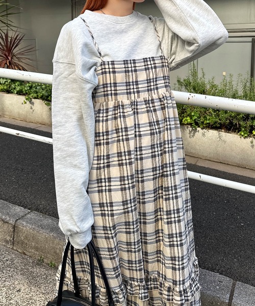 Freesia ワンピース バックリボンシアーチェックキャミワンピース