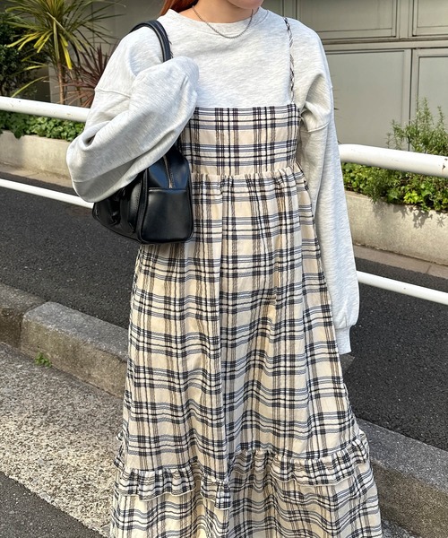 Freesia ワンピース バックリボンシアーチェックキャミワンピース