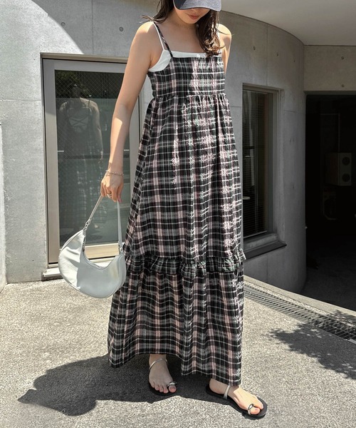 Freesia ワンピース バックリボンシアーチェックキャミワンピース