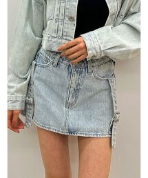 GYDA ハイウエストBELTデザインデニムスカートライクショートパンツ ハイウエストBELTデザインデニムスカートライクショートパンツ