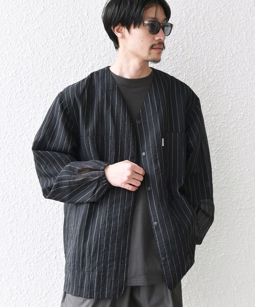 SHIPS anyノーカラーフリンジジャケット SHIPS any シャツ 「SHIPS any別注」迷迭香: シアー メッシュ
