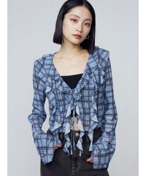 EMODA ブラウス シャツ ラッフルハングクロップドブラウス