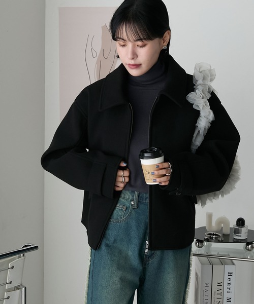 「forksy.」 ジップアップブルゾン FREE チャコールグレー レディース_画像4