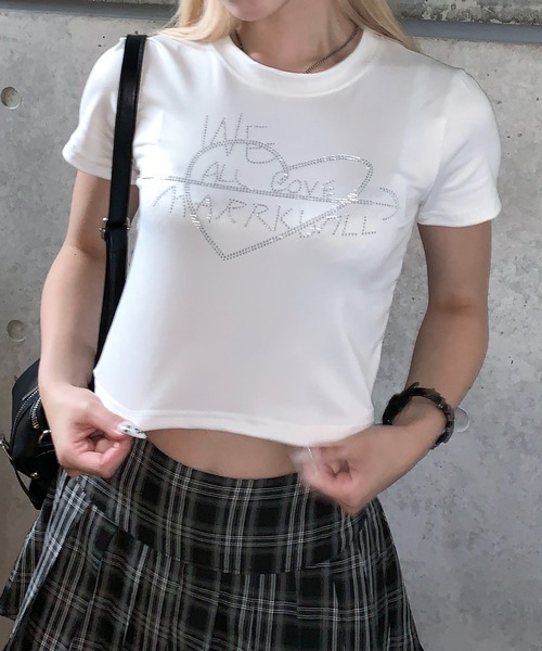 lilful tシャツ 半袖 ラインストーン ハートレタリングロゴ コンパクト
