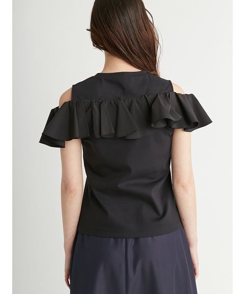 美品★ラッフル Tシャツ カットソー ブラック 36 CELFORD tシャツ 2Wayラッフルフリルトップス レディース