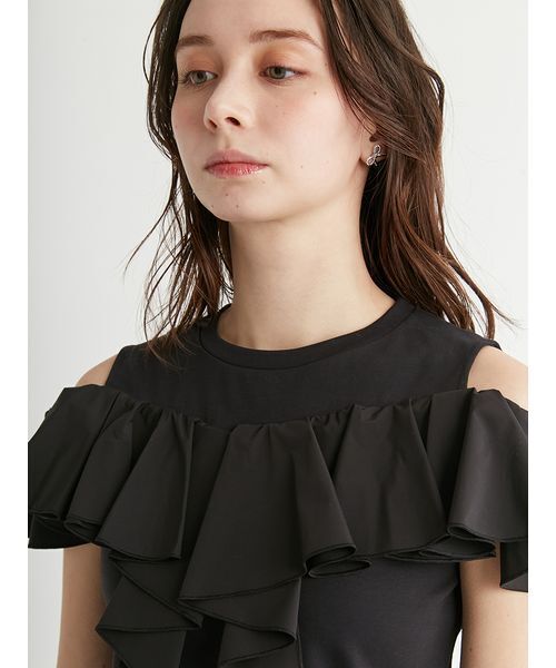 tシャツ ラッフルチュールトップス レディース LIP SERVICE tシャツ ベアSETサイドリボンチュールトップス