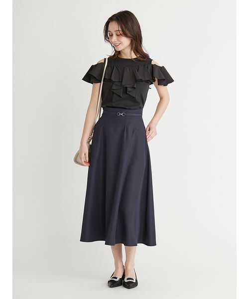 美品★ラッフル Tシャツ カットソー ブラック 36 CELFORD tシャツ 2Wayラッフルフリルトップス レディース