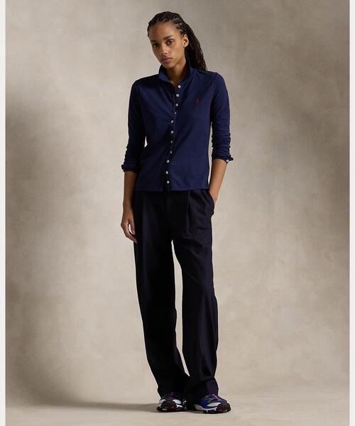 世界的に有名な LAUREN RALPH POLO ブラウス ロング ボタンドプラケット シャツ トップス
