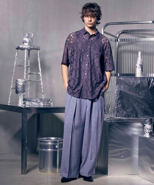 【MAISON SPECIAL】トライアングル柄 ワイドパンツ（グリーン/M） SALE】Stripe Tack Wide Silhouette Pants