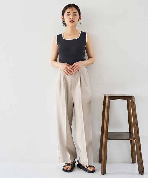 mame kurogouchi ハイウェストセンタープレスドパンツ2美品 Mame Kurogouchi：High Waisted Center Creased Wool Pants