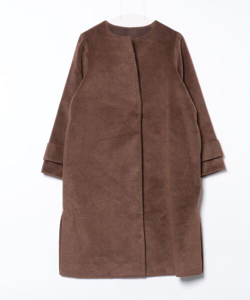 毛ナイロン ノーカラーコートモカ M ur's（ユアーズ） ノーカラーコート M モカ レディース : ZOZOTOWN