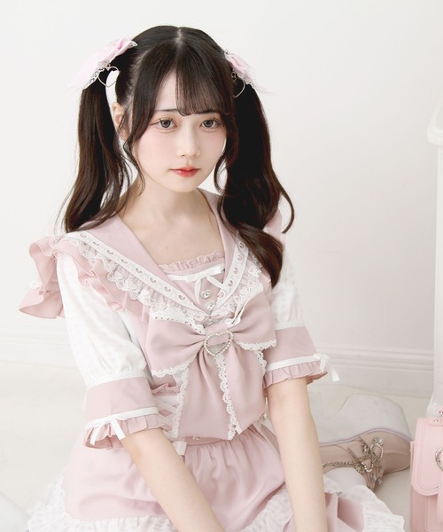 ♡Rene 34/36♡ギンガム♡フリル♡リボン可愛い♡ブラウス DearMyLove ブラウス シャツ シアーギンガムフリルレースリボン