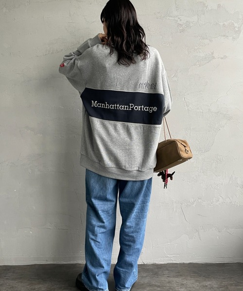 トレーナー スウェット 「WEB先行予約」「MANHATTAN PORTAGE/マンハッタンポーテージ」 別注 手書き風バック刺繍 クルーネックスウェ Manhattan Portage トレーナー スウェット 「WEB先行予約