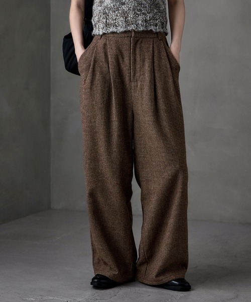 etoll.（エトル） スラックス パンツ チェックツイードタックワイド