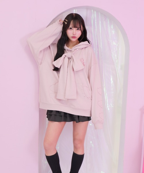 レザレクション　ウォームパーカープルオーバー スモーキーピンク　Mサイズ スプレー加工切り替えZIPパーカー メンズ パーカー ショート丈[品番