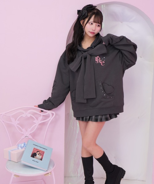 レザレクション　ウォームパーカープルオーバー スモーキーピンク　Mサイズ ReAmour パーカー リボンBIGパーカー レディース メンズ : ZOZOTOWN