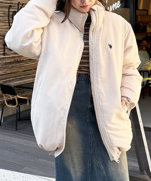 ポロ刺繍 ダウンジャケット ホワイト/ブラック 暖かさUP】ストリート BANG刺繍PUレザーダウンジャケット T1293 | wshot