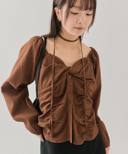 mystic（ミスティック） ブラウス シャツ 「3色展開」長袖パフビスチェ