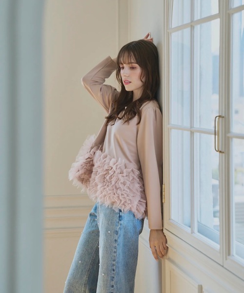 Myu（ミュー） tシャツ 裾チュールフリルトップス レディース