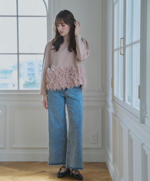 Myu（ミュー） tシャツ 裾チュールフリルトップス レディース