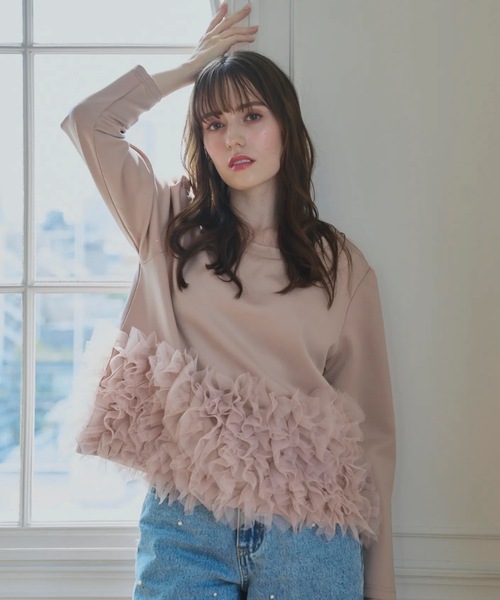Myu（ミュー） tシャツ 裾チュールフリルトップス レディース
